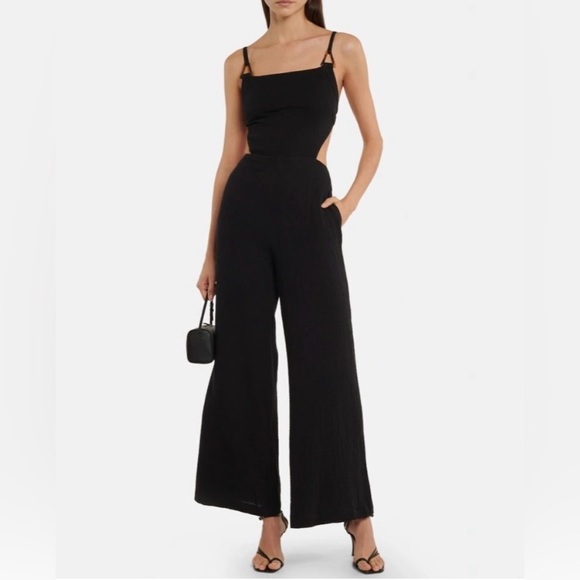 Jonathan Simkhai - MABEL TEXTURED
GAUZE CUTOUT JUMPSUIT - Size Small - Black - Picture 1 of 10